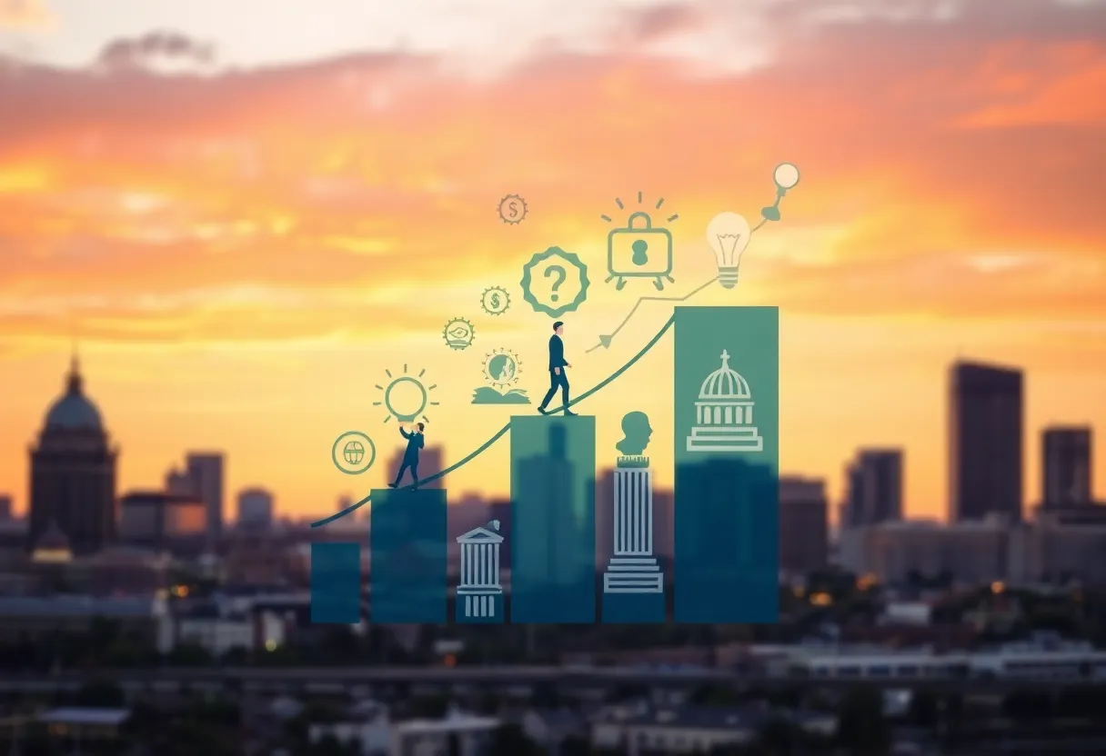 Abstract illustration representing life insurance and Omaha skyline