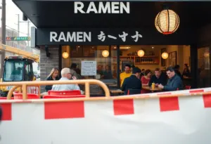Naka Sushi restaurant with construction work in progress outside