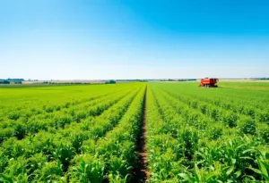 Landscape of a modern farm with crops and technology