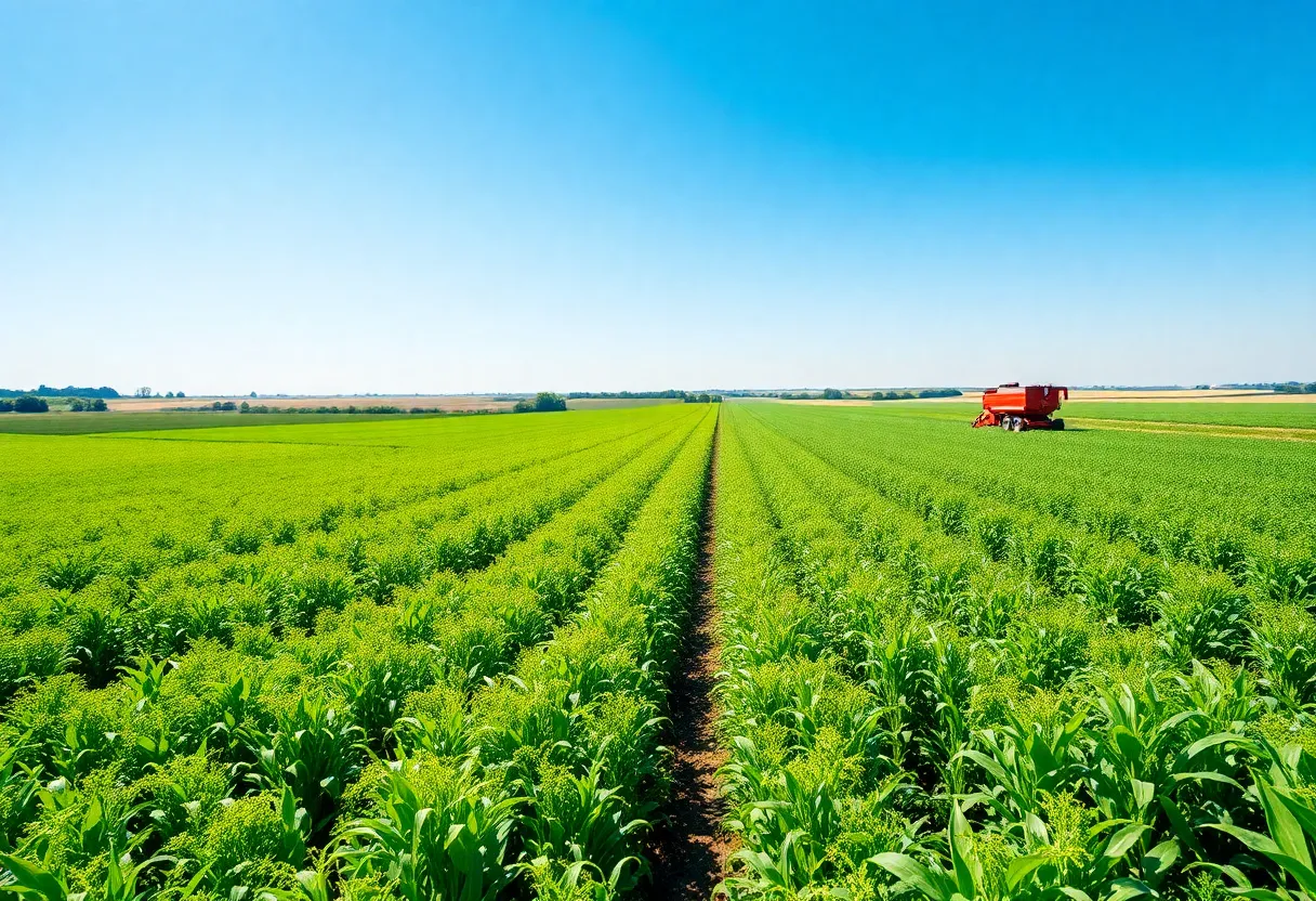 Landscape of a modern farm with crops and technology