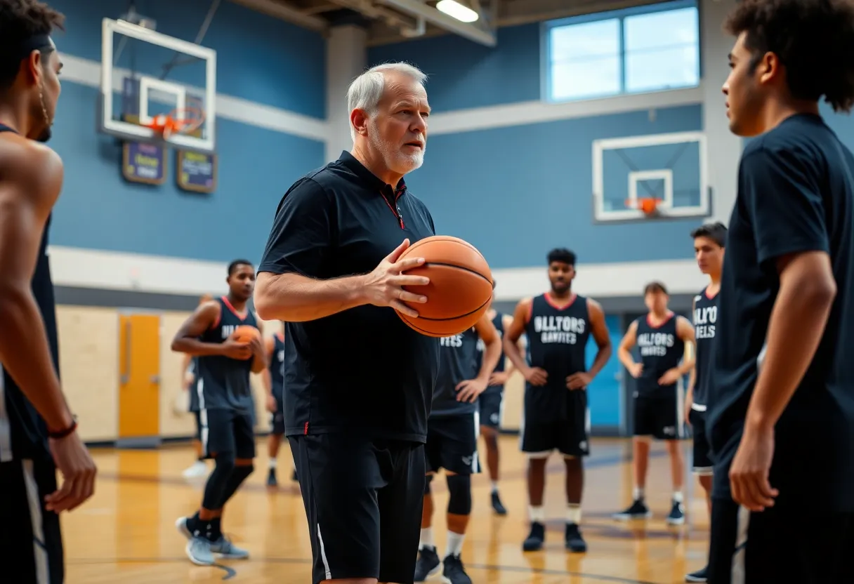 Coach leading Nebraska men's basketball practice