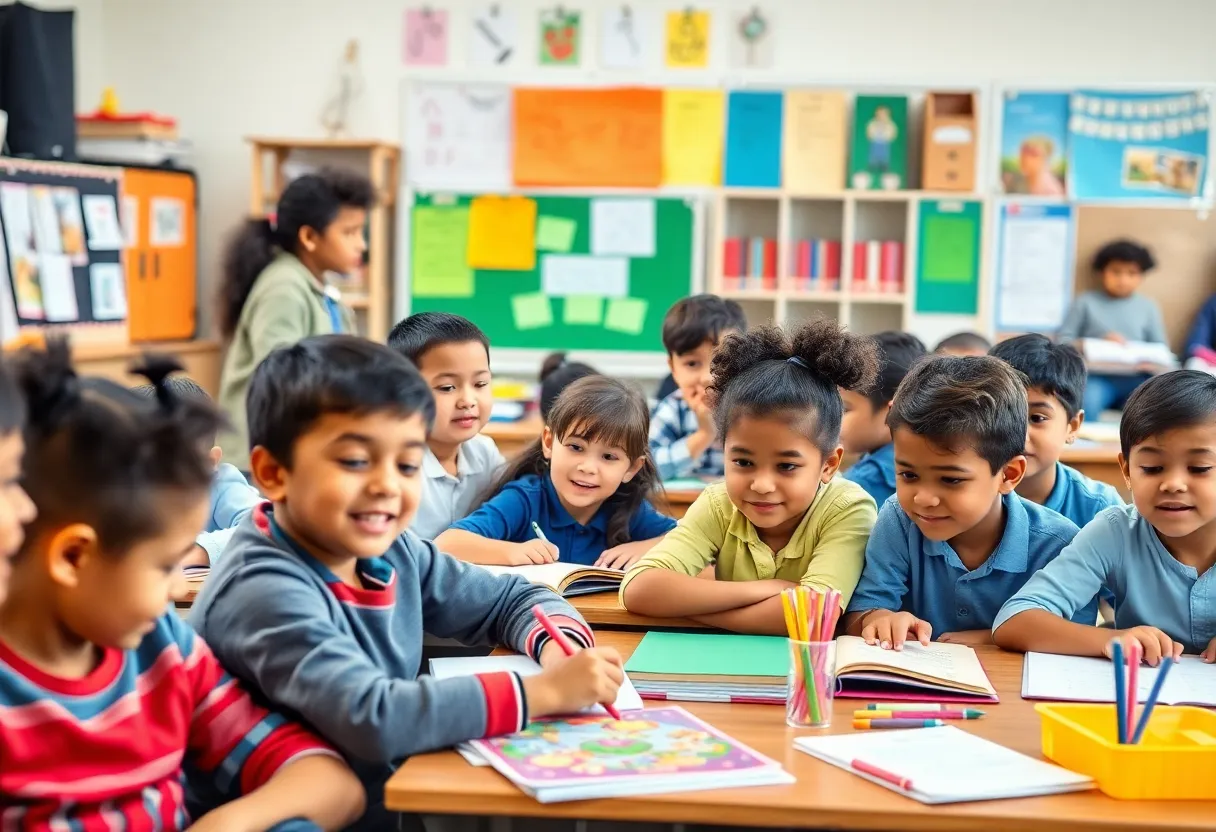 Classroom scene depicting diverse students engaged in learning
