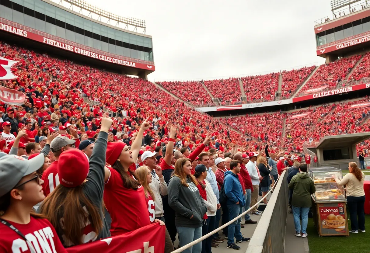 Fans at Memorial Stadium during the Nebraska Cornhuskers homecoming game.