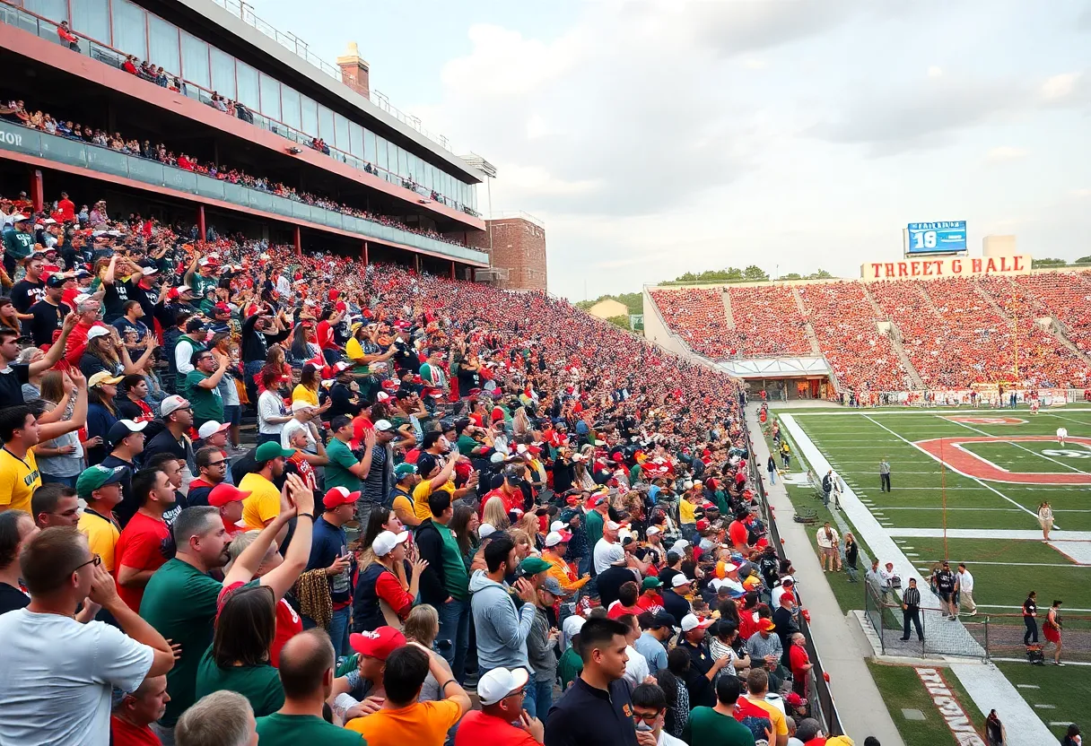 Fans supporting Nebraska football team at a game
