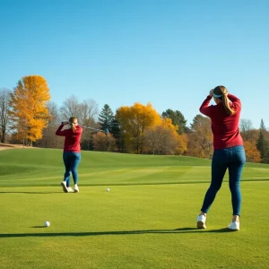Young female golfers practicing at a golf course during districts