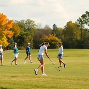 Young female golfers competing in a district tournament