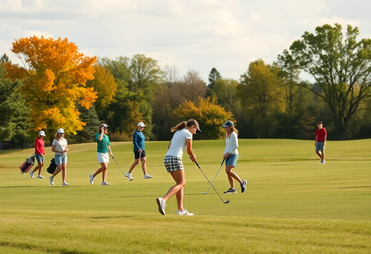 Young female golfers competing in a district tournament