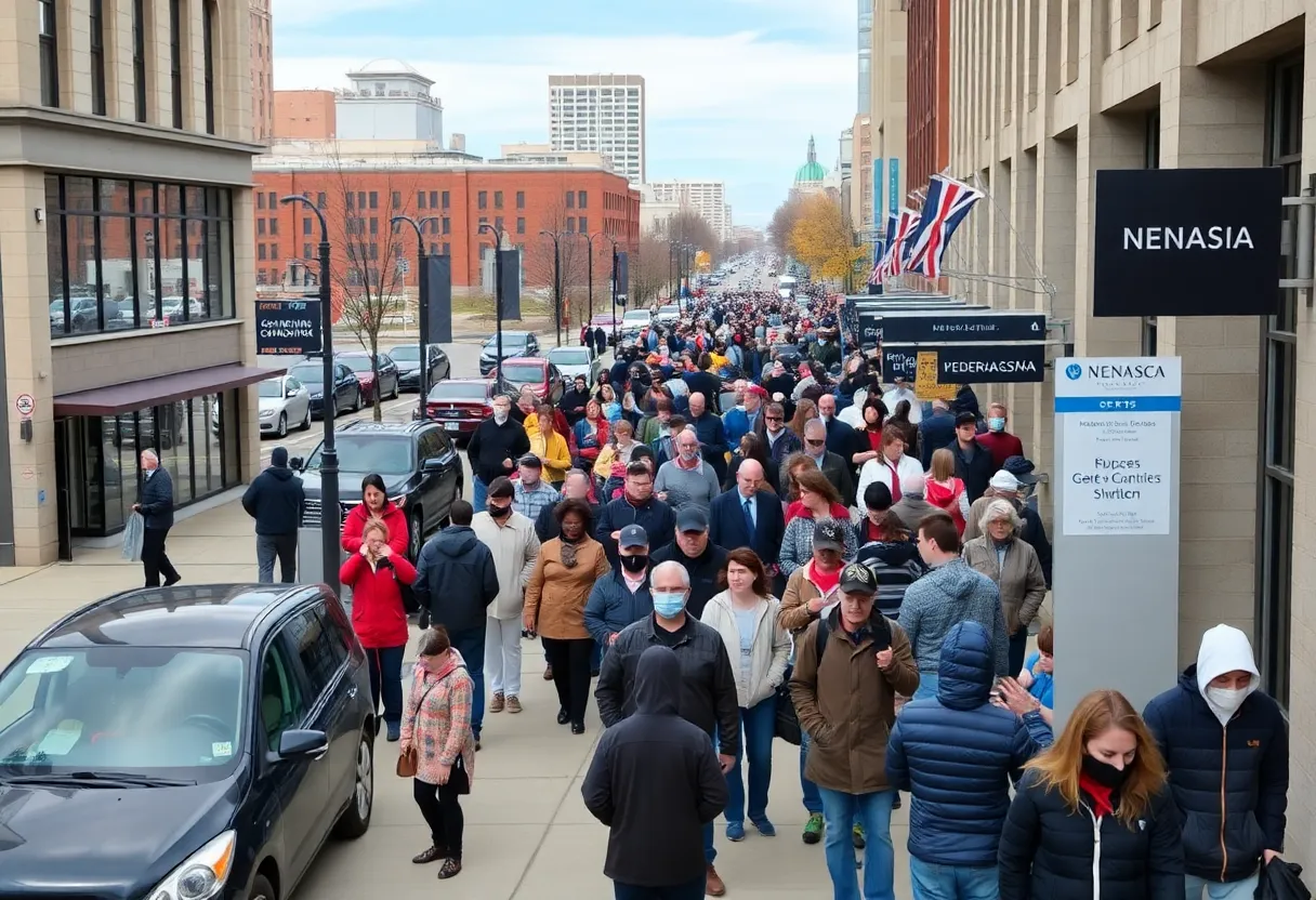 Residents standing in line at a federal office in Nebraska during the government shutdown.