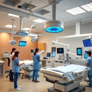 Advanced healthcare education facility with students in training