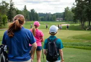 Young female golfers competing in the Nebraska high school girls golf championships.