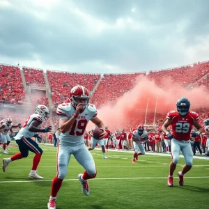 Nebraska Huskers celebrating their Big Ten victory at Memorial Stadium.