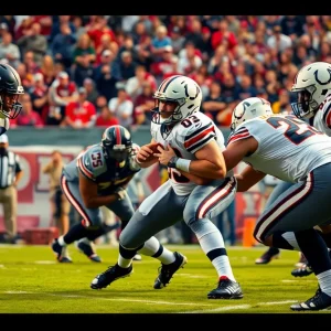 Nebraska Huskers offensive line providing protection during a game
