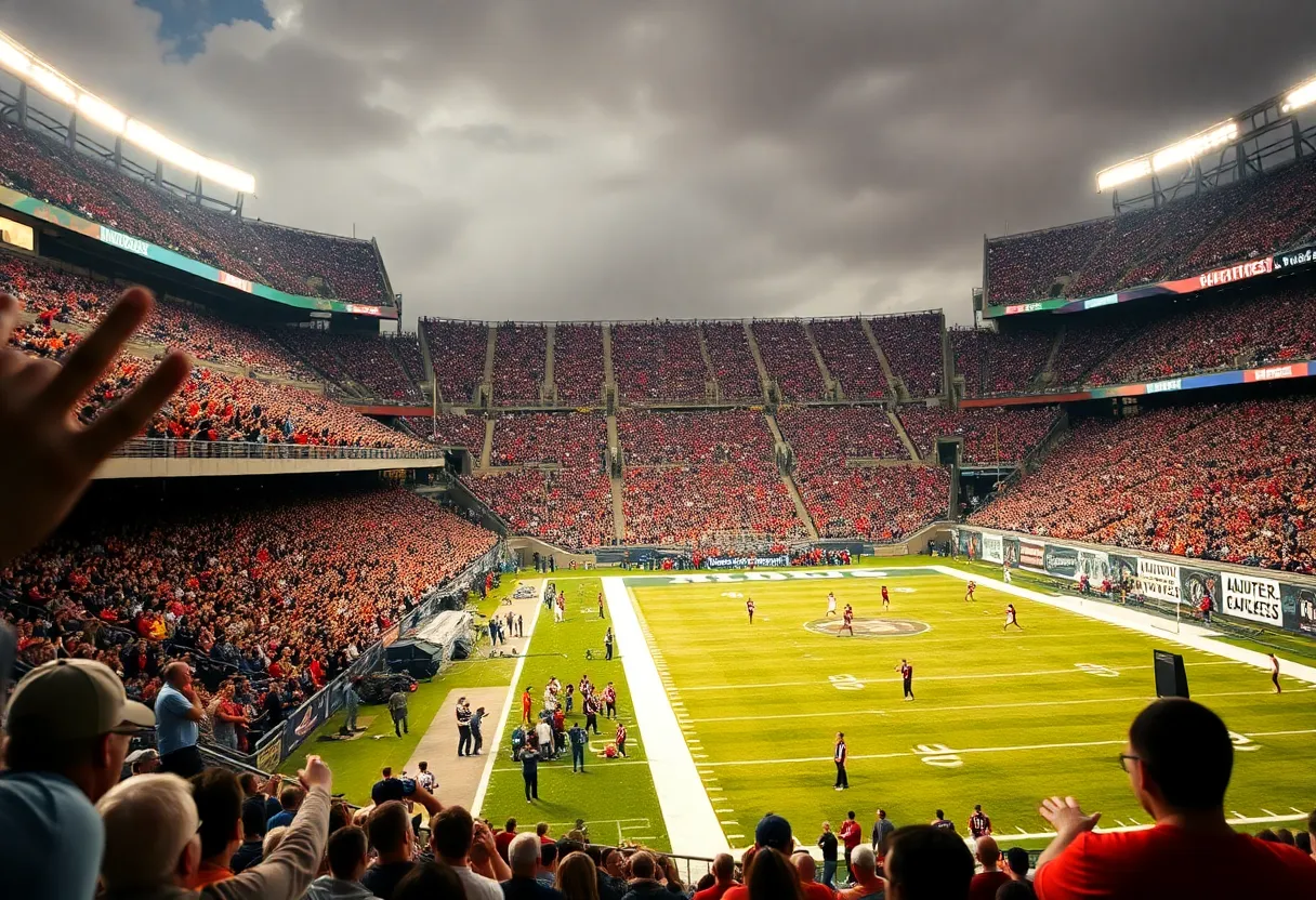 Crowd celebrating during Nebraska Cornhuskers football game.