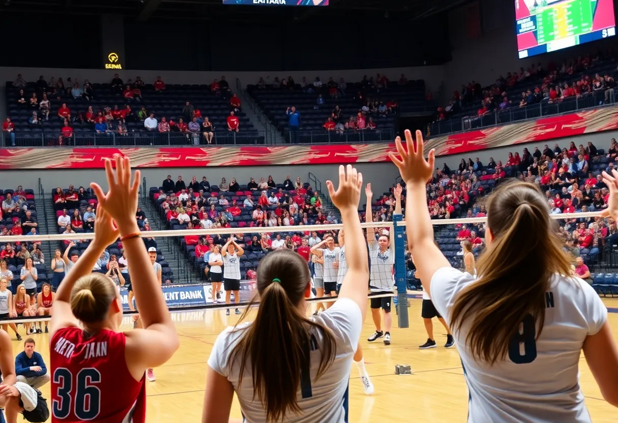 Nebraska Huskers volleyball team playing at Pinnacle Bank Arena