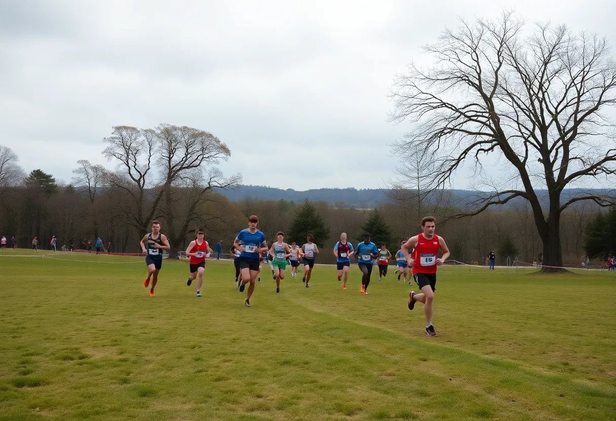Runners competing in the Nebraska Invitational cross country race at Holmes Lake Park.