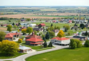 A landscape representing urban and rural areas of Nebraska.
