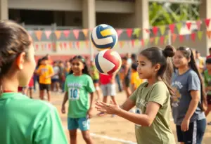 Community participants at a volleyball event honoring a sports legend.