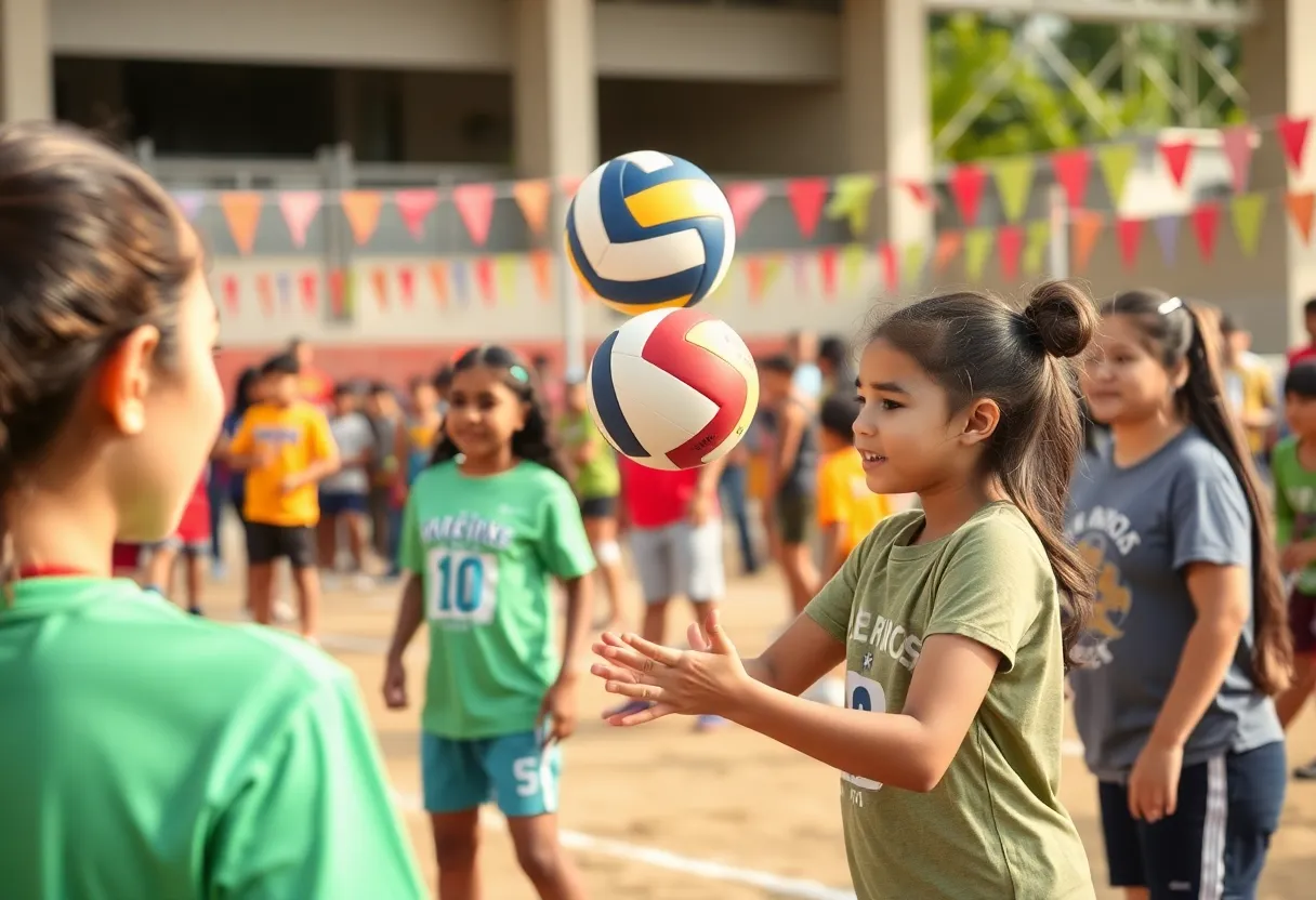 Community participants at a volleyball event honoring a sports legend.