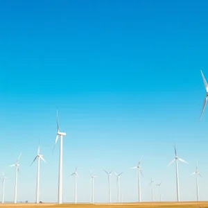 Wind turbines in Nebraska's landscape representing renewable energy.