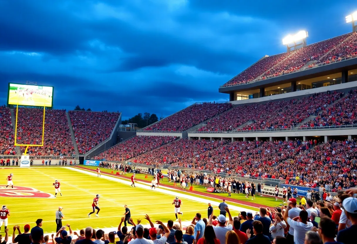 Nebraska football team celebrating a victory on the field