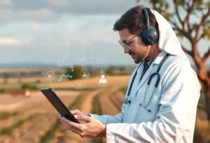 Illustration of AI technology improving rural healthcare access