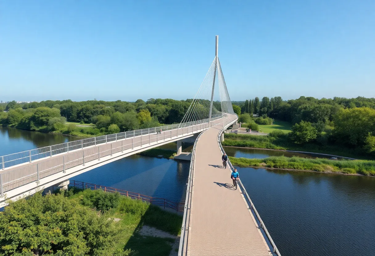 Rendering of the new pedestrian bridge connecting Omaha and Council Bluffs over the Missouri River.