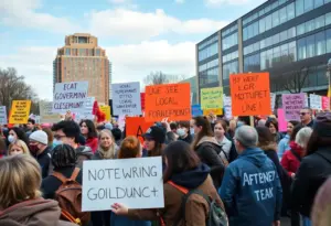 Crowd of protesters gathered for the No Kings 2.0 rally in Nebraska.