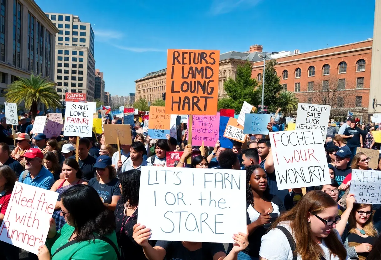 Crowd of protesters at No Kings 2.0 in Omaha