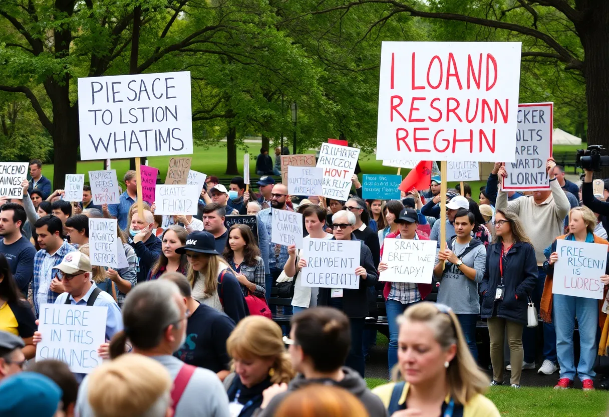 Crowd of protesters at the No Kings 2.0 event in Omaha's Turner Park