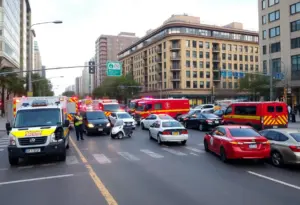 Emergency responders at the scene of a multi-vehicle crash in North Omaha.