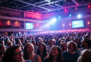 Audience enjoying Nurse Blake's healthcare comedy show at Baxter Arena in Omaha.