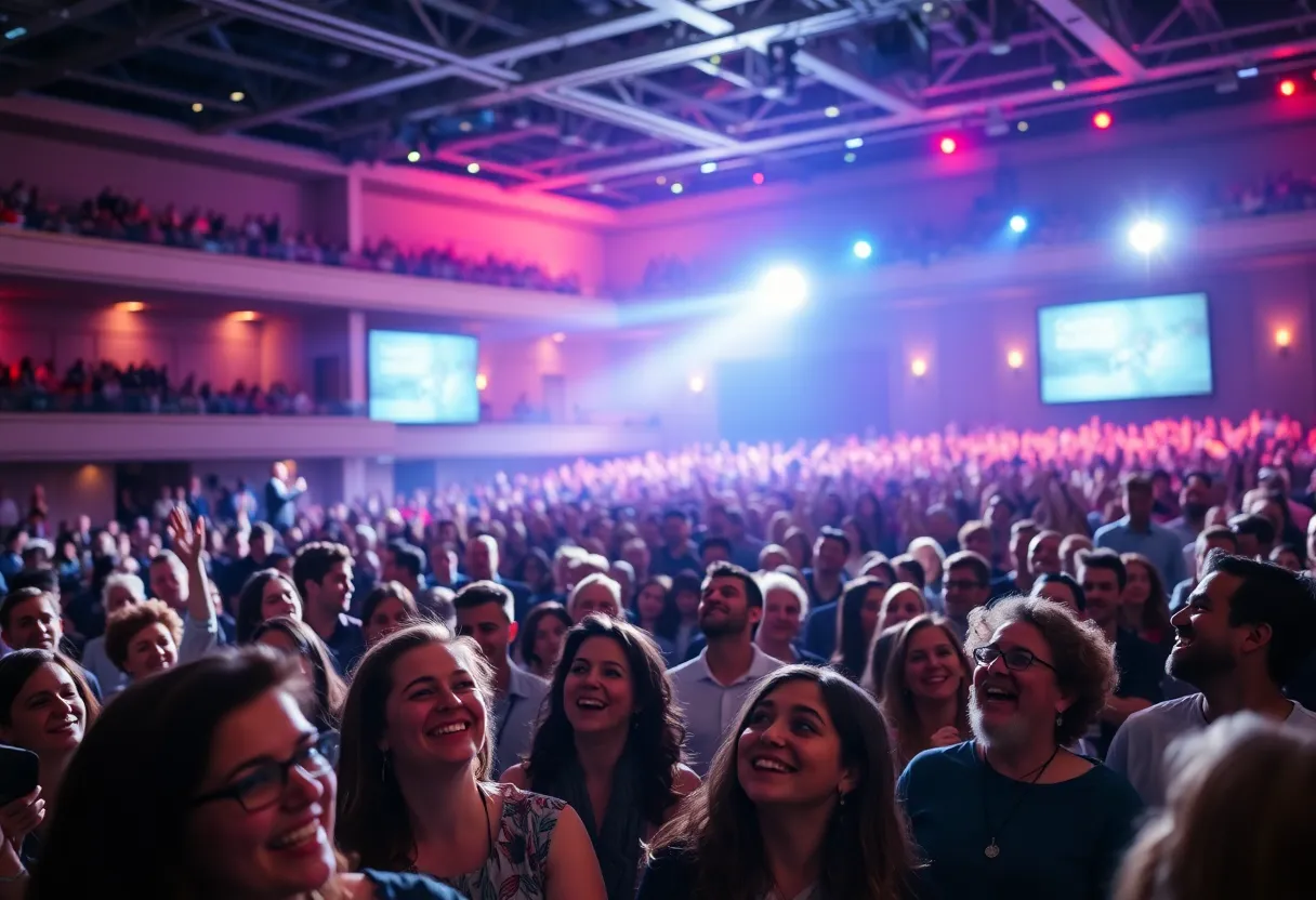 Audience enjoying Nurse Blake's healthcare comedy show at Baxter Arena in Omaha.