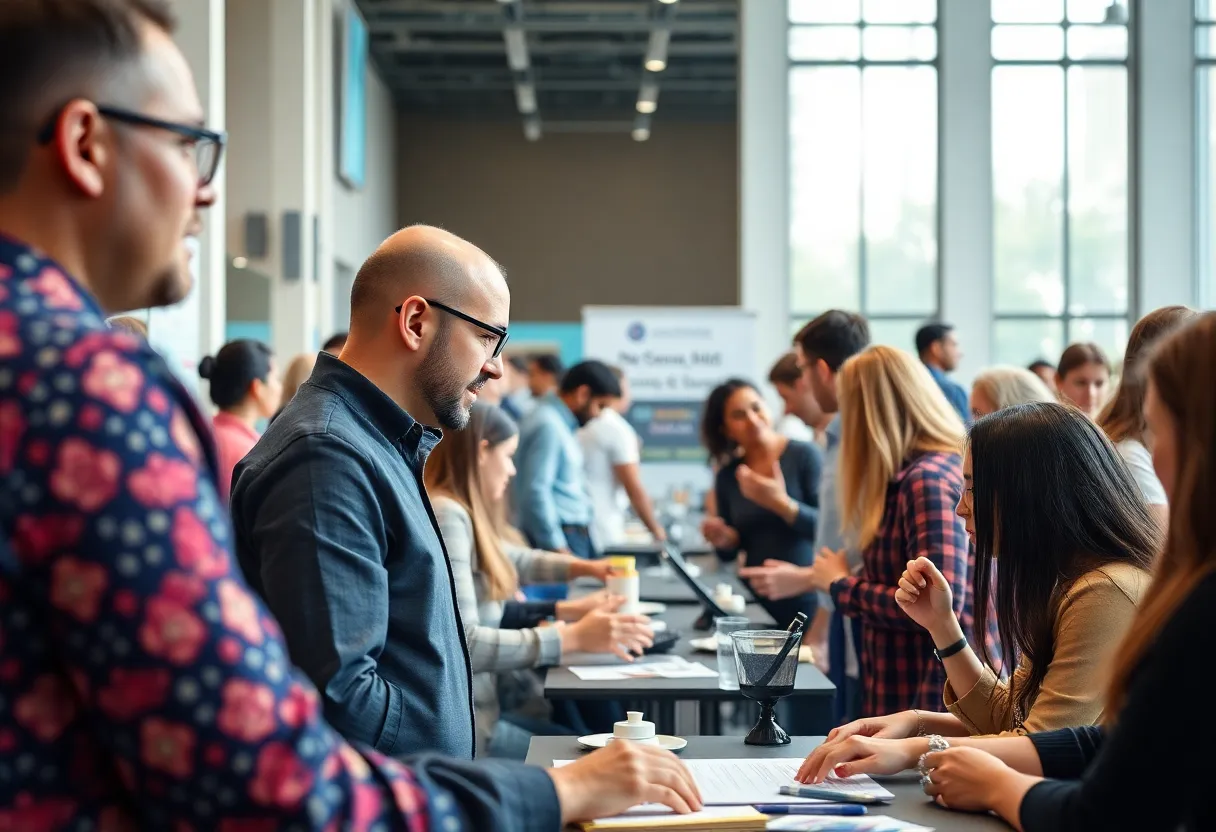 Participants engaged in AI workshops at the OMA x AI initiative event in Omaha.
