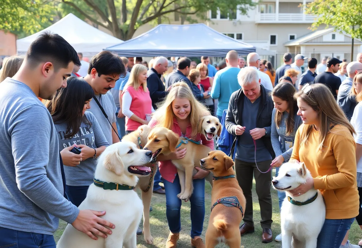 Families engaging with pets at the Omaha adoption event.
