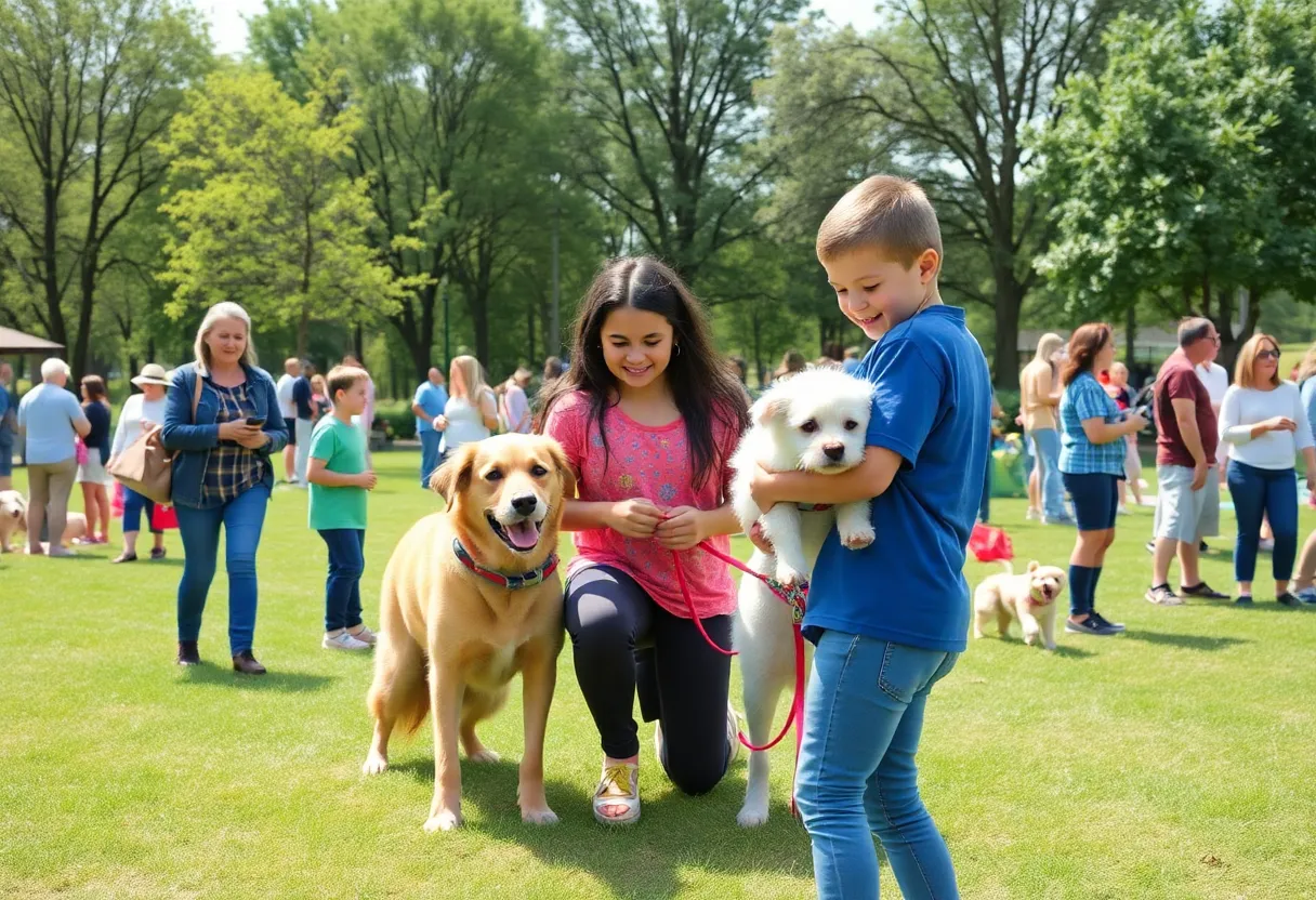Families participating in activities at an animal adoption event in Omaha