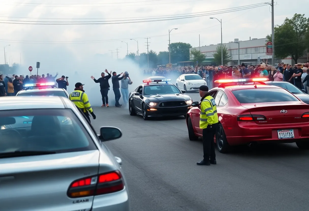 Police dispersing crowds at a car meetup in Omaha