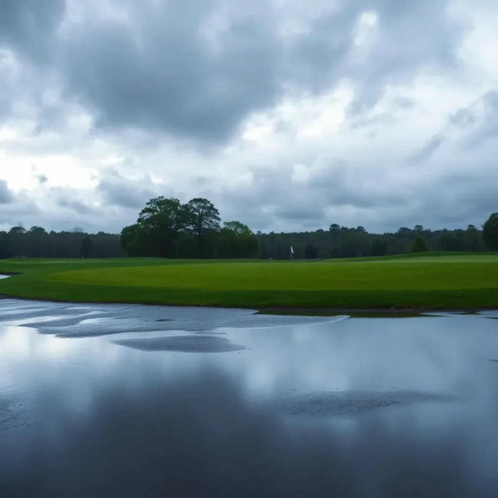 Golf course in Omaha with heavy rain and waterlogged greens