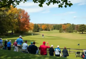 Omaha charity golf event with spectators cheering