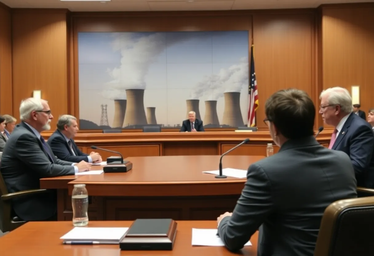 Courtroom scene regarding coal power lawsuit in Omaha