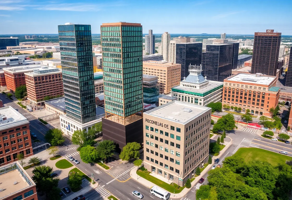 Cityscape of Omaha with commercial buildings