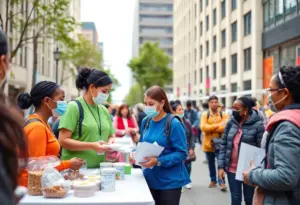 Health care workers distributing breakfasts and mental health resources in Omaha.