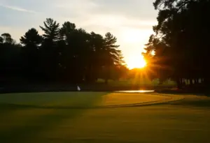 Par-3 hole at Omaha Country Club with scenic backdrop