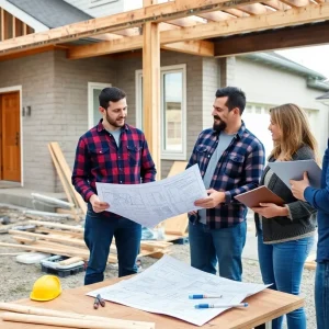 Couple discussing home renovation with a contractor