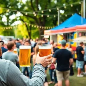 Crowd enjoying beer tastings and live music at Omaha Craft Beer Fest