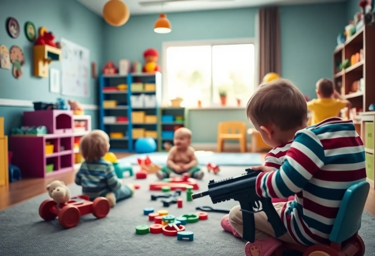 Children's daycare with safety measures being discussed