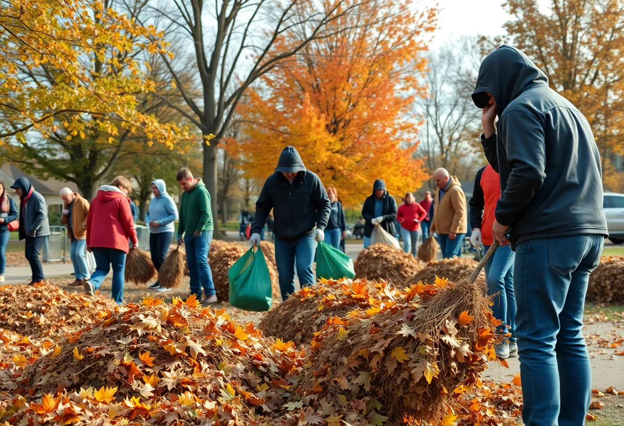 Residents participating in Omaha's fall cleanup event