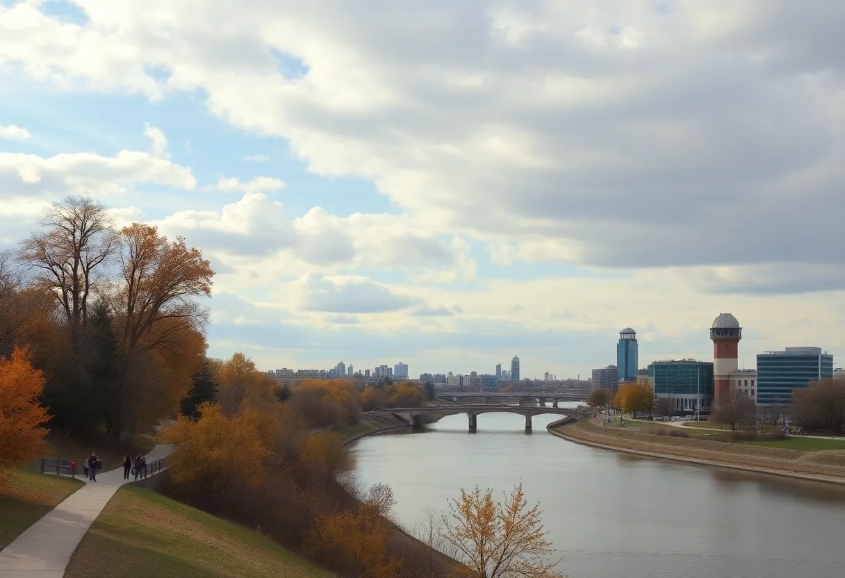 Scenic view of Omaha in fall with partly cloudy skies