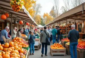 Scene from the Omaha Farmers Market showcasing autumn produce and handmade crafts.