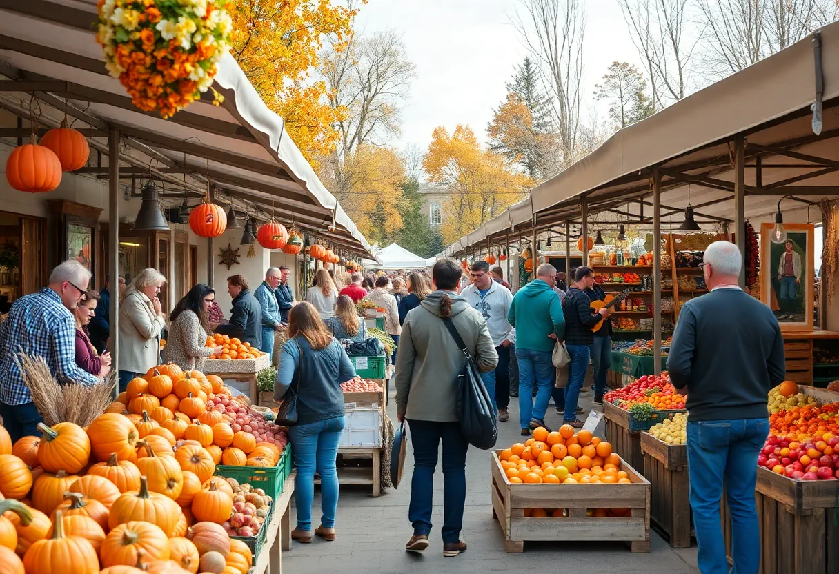 Scene from the Omaha Farmers Market showcasing autumn produce and handmade crafts.