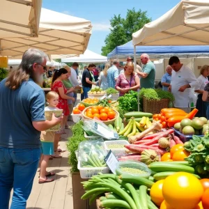 Vendors displaying fresh produce and artisan goods at the Omaha Farmers Market.